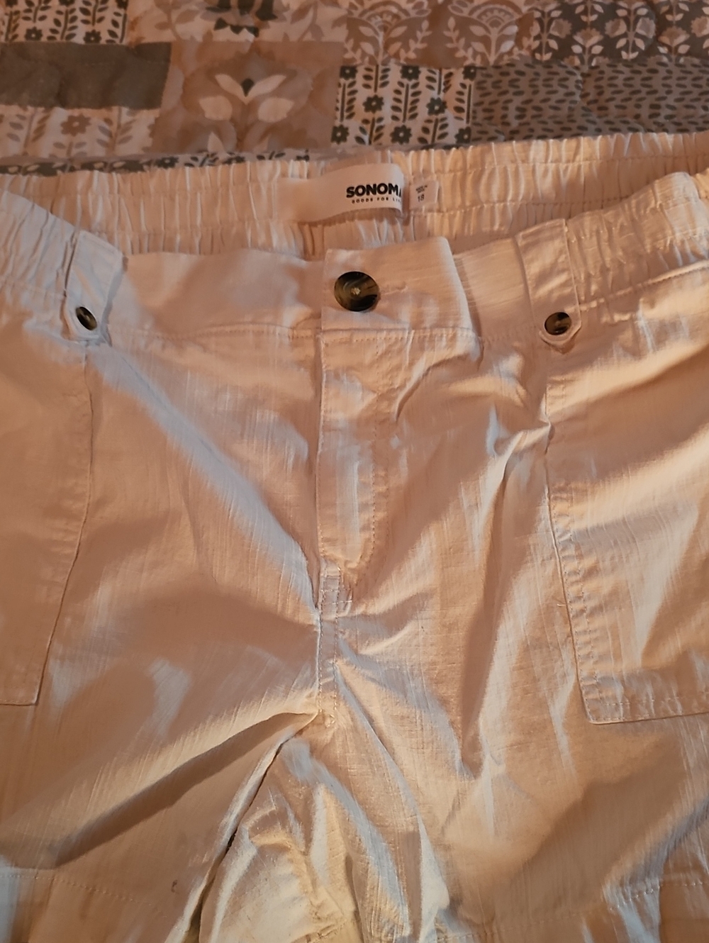 Sonoma Cream Button-Front Utility Pants